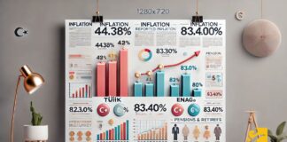 Graph comparing TÜİK and ENAG inflation rates in Turkey, highlighting the real purchasing power gap for retirees in 2024.