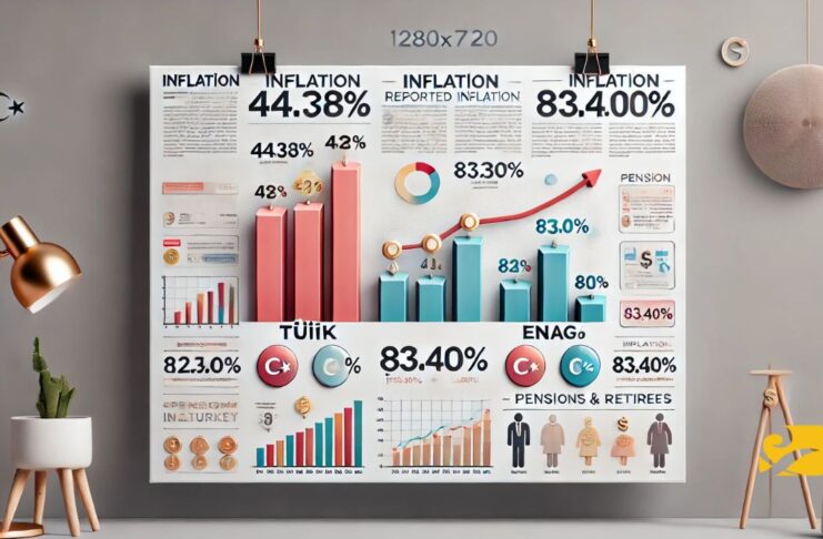Graph comparing TÜİK and ENAG inflation rates in Turkey, highlighting the real purchasing power gap for retirees in 2024.